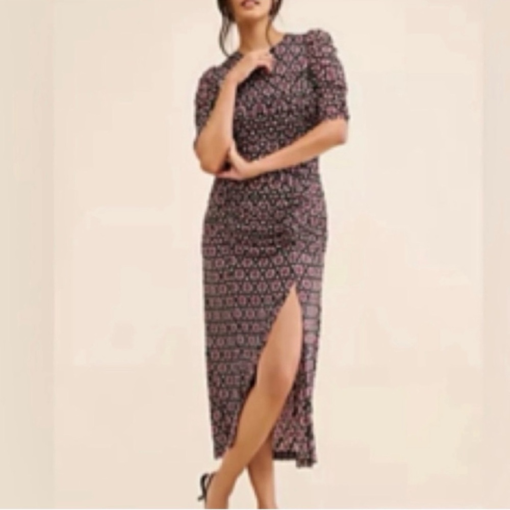 Free People Briella Midi Dress Black Floral NWT
